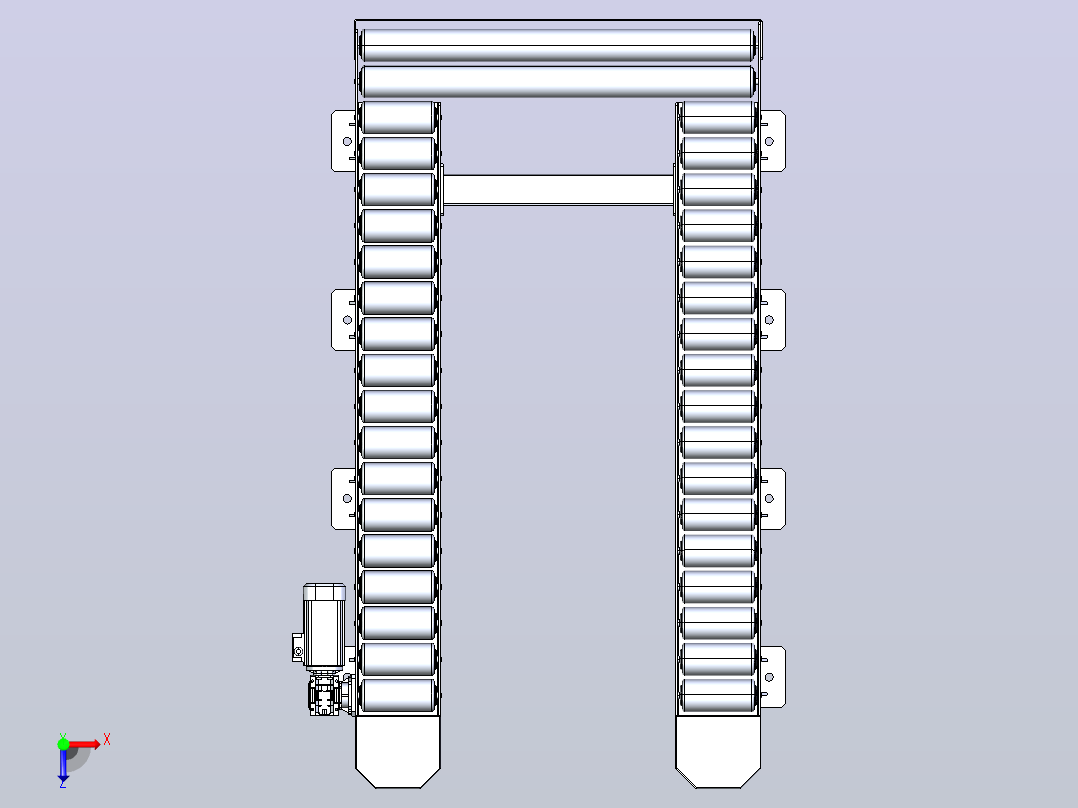 Roller+conveyor滚筒输送机结构3D图纸+STEP格式俯视图