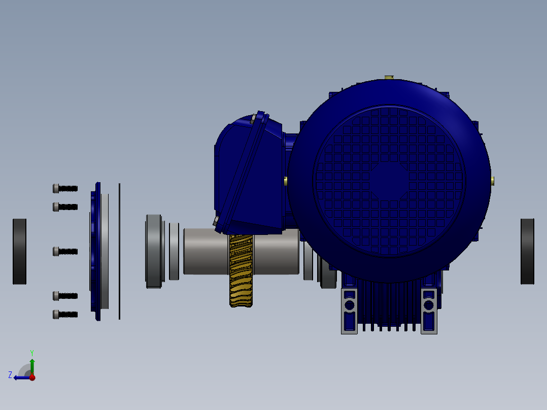 蜗轮蜗杆减速电机3D图纸 Solidworks设计右视图