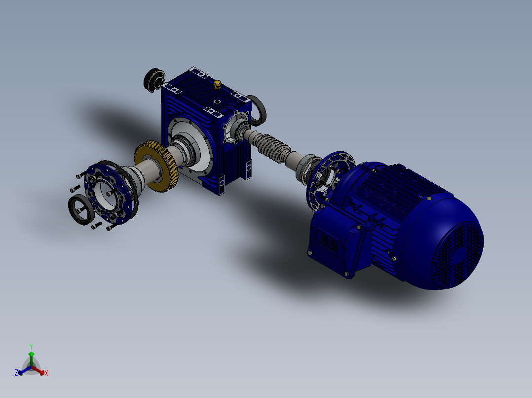 蜗轮蜗杆减速电机3D图纸 Solidworks设计正等轴测图
