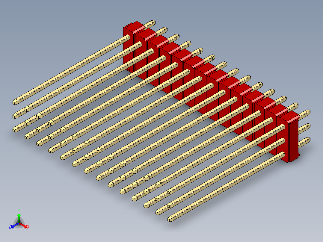 彩色公头100mil（2.54mm）系列-DS1021_red_3x14p_100mil_Type43_rev1.0正等轴测图