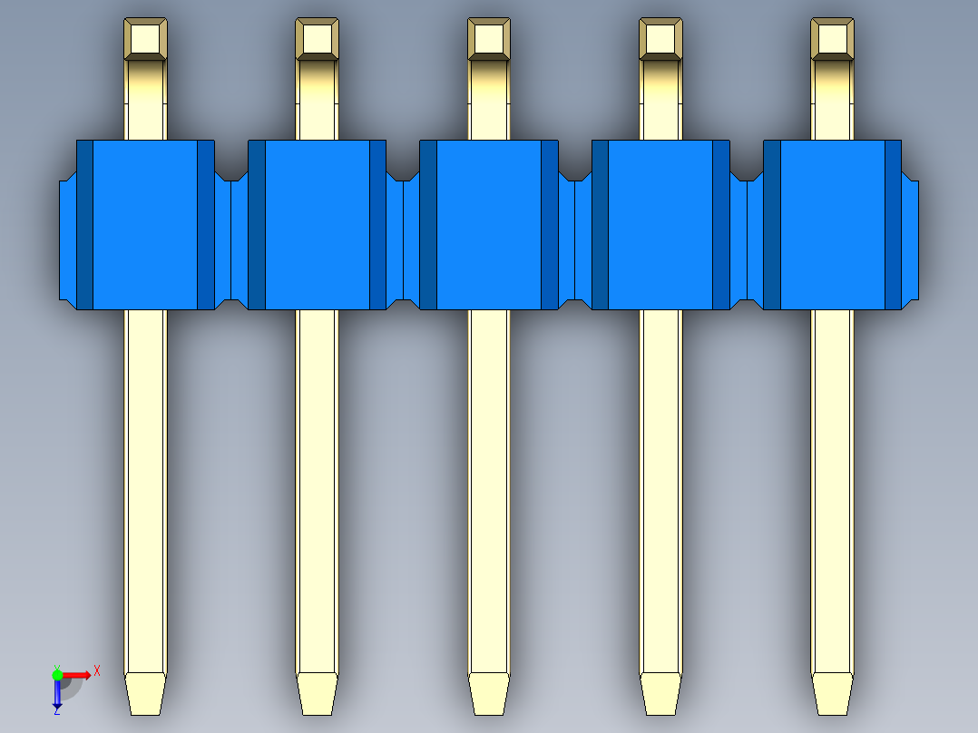 彩色公排针 100mil 2.54mm 系列-DS1022_blue_10p_100mil_TypeSMT_rev1.0俯视图