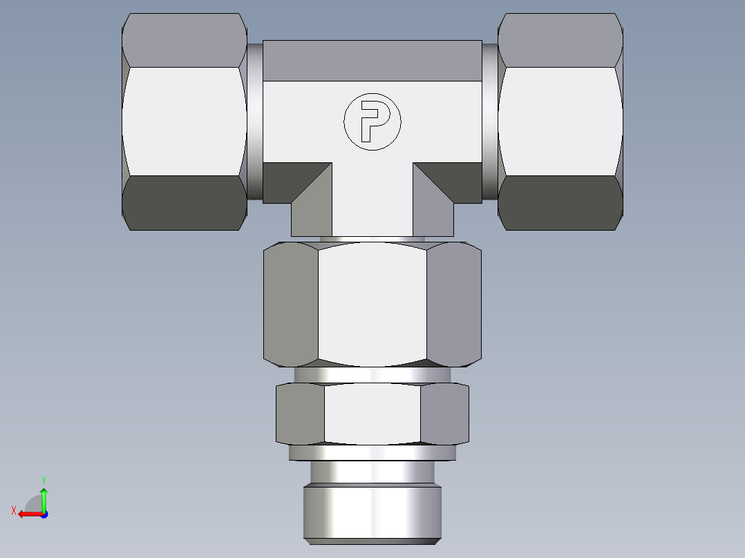 卡套式工业通用硬管接头EO_Assembled_adjustable_standpipe_branch_tee_EVT20SR71后视图