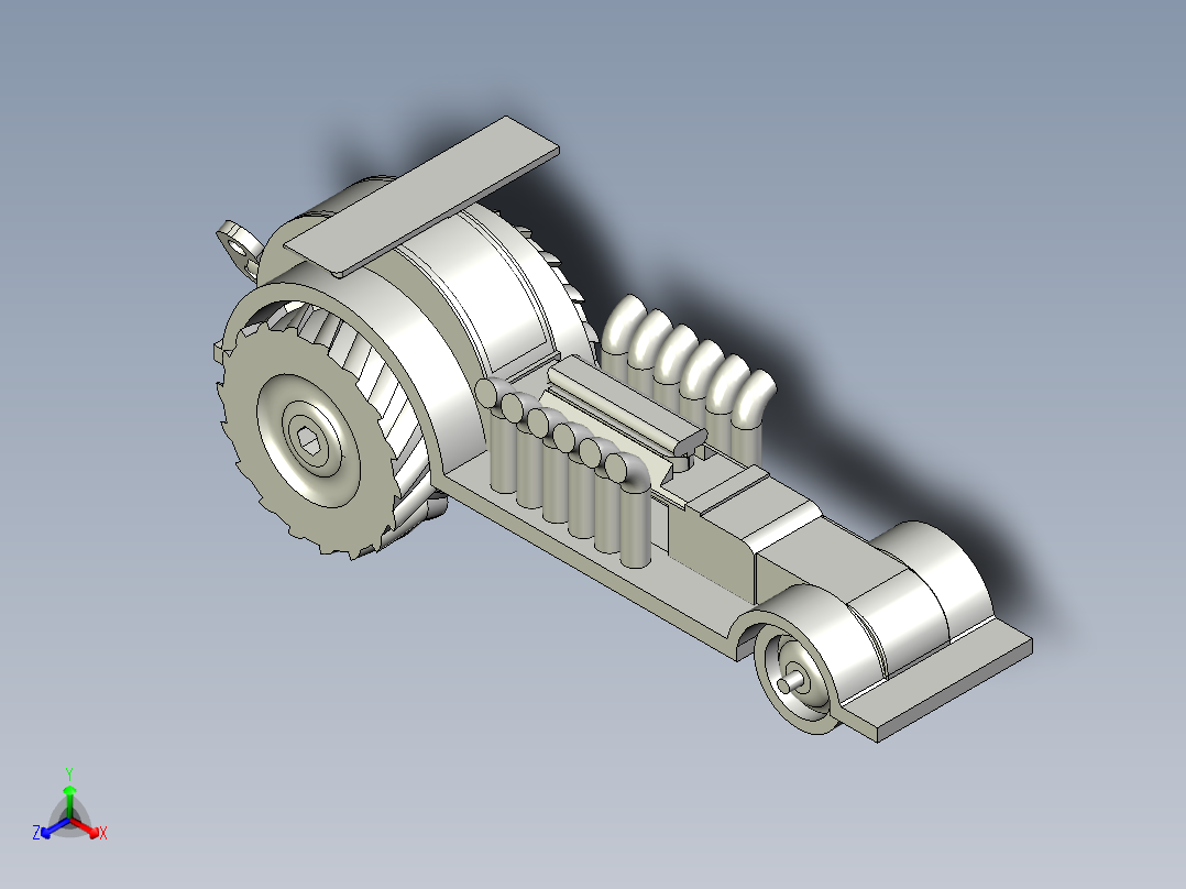 B3003239-橡皮筋动力拖拉机正等轴测图
