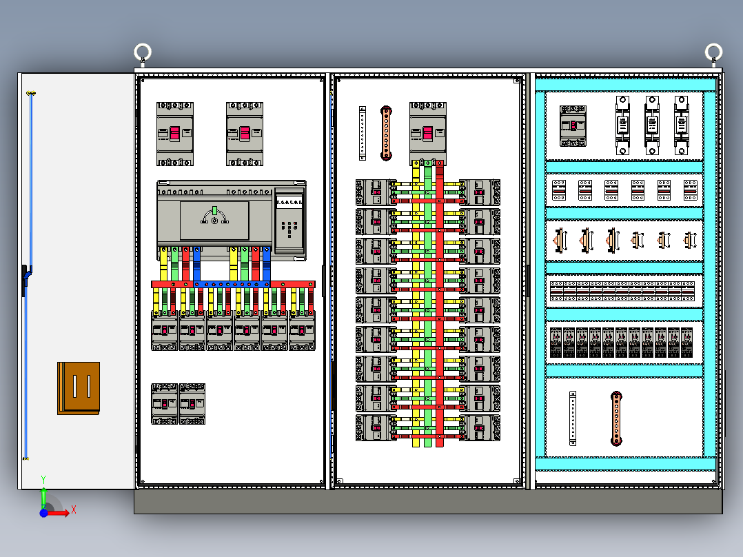三柜组装双电源直流接触器控制柜前视图