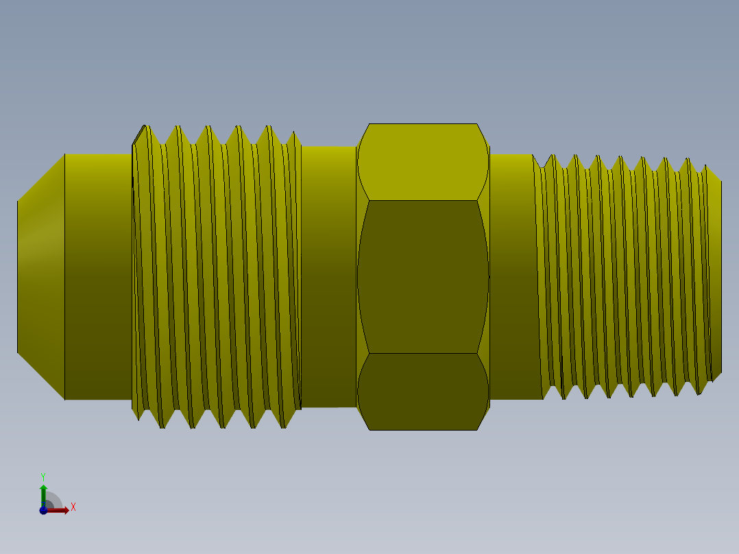 喇叭形 45D 半接头连接器-FLARE 45D 5-16 Tube OD-1-2-20 x 1-8 NPT.SLDPRT前视图