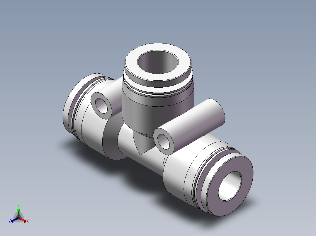气动接头-T型三通APEW10-8（10变8）正等轴测图