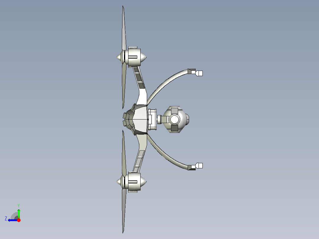 yuneec q500四轴无人机3D建模图纸右视图