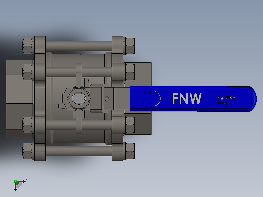 FNW-FNW310ASWM三片式内螺纹球阀俯视图