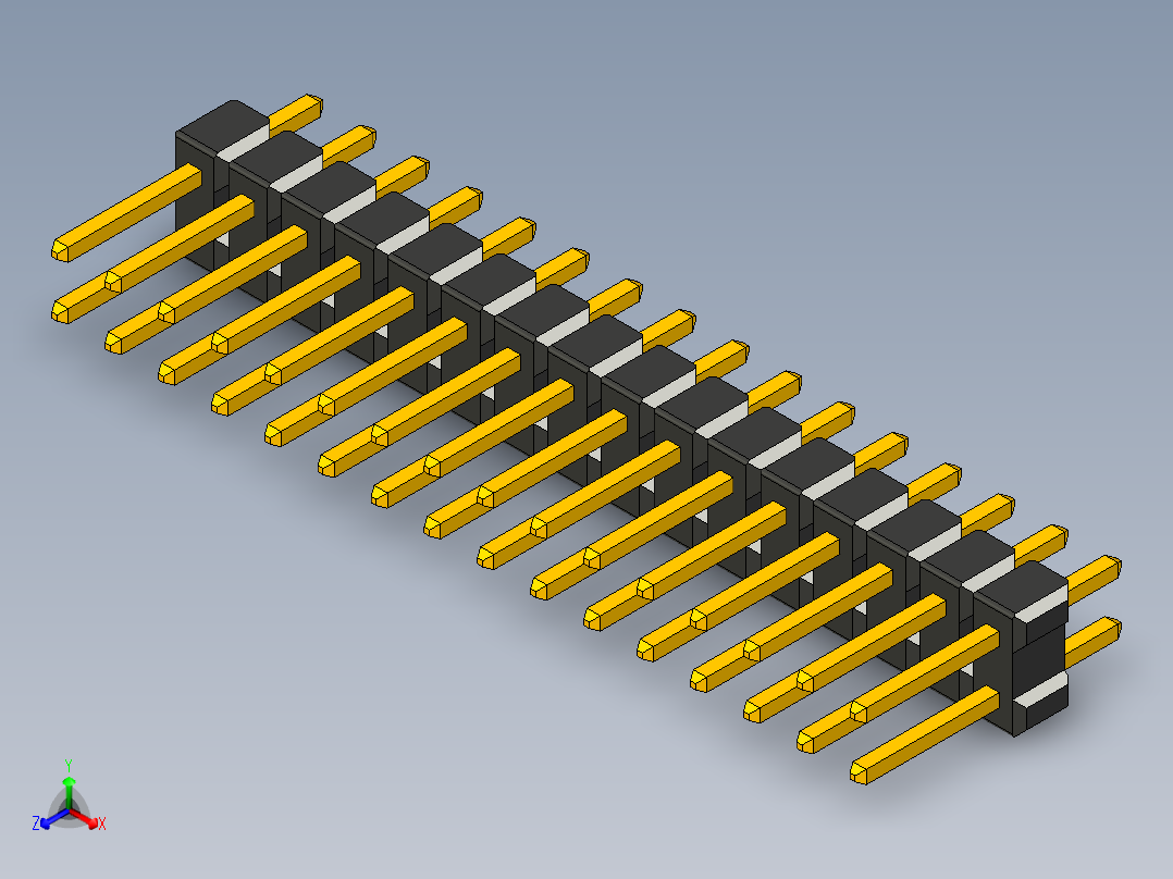 双排通孔引脚接头，间距2.54毫米正等轴测图