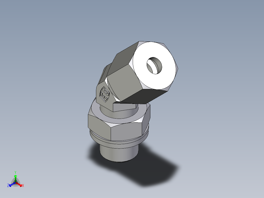 卡套式工业通用硬管接头EO_Adjustable_locknut_45_deg_elbow_VEE06ZSRCF正等轴测图
