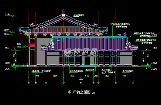 单层新中式风格游客集散中心建筑施工cad图纸