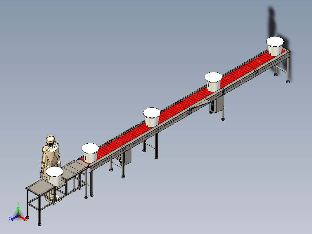 斗式滚筒输送机roller-conveyor-stp正等轴测图
