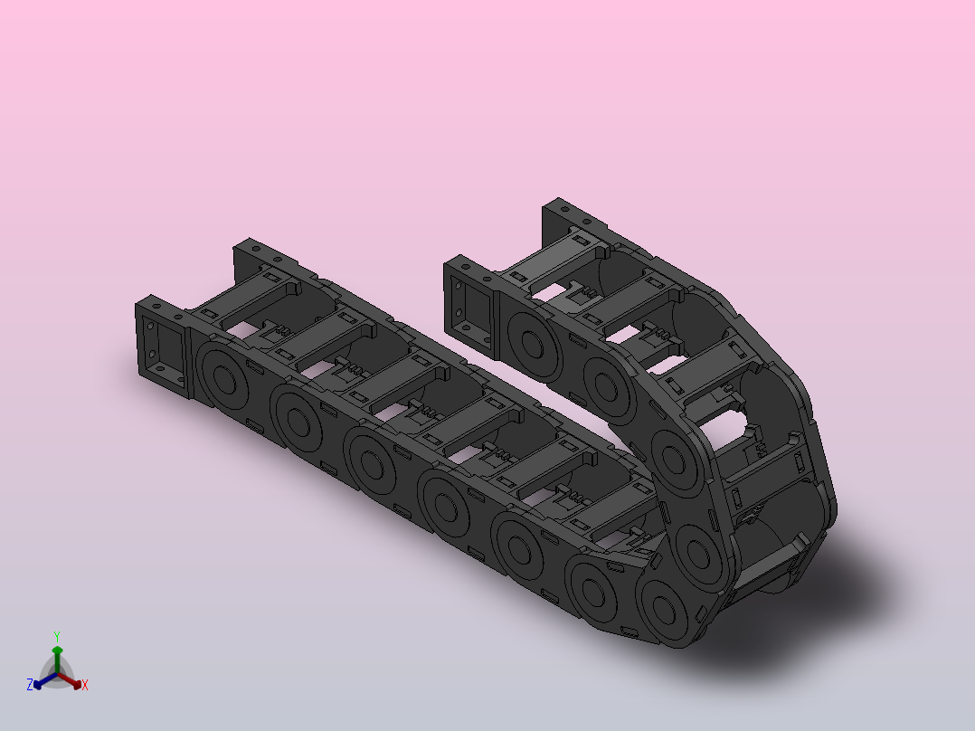 弯曲半径100内高45两侧打开型桥式拖链[DMD45BD-30-90-100R-10-A-8-V-8]正等轴测图