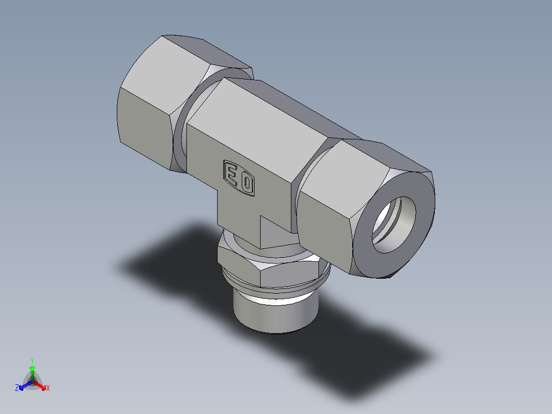 卡套式工业通用硬管接头EO_Adjustable_locknut_branch_tee_TEE16SMCF主视图