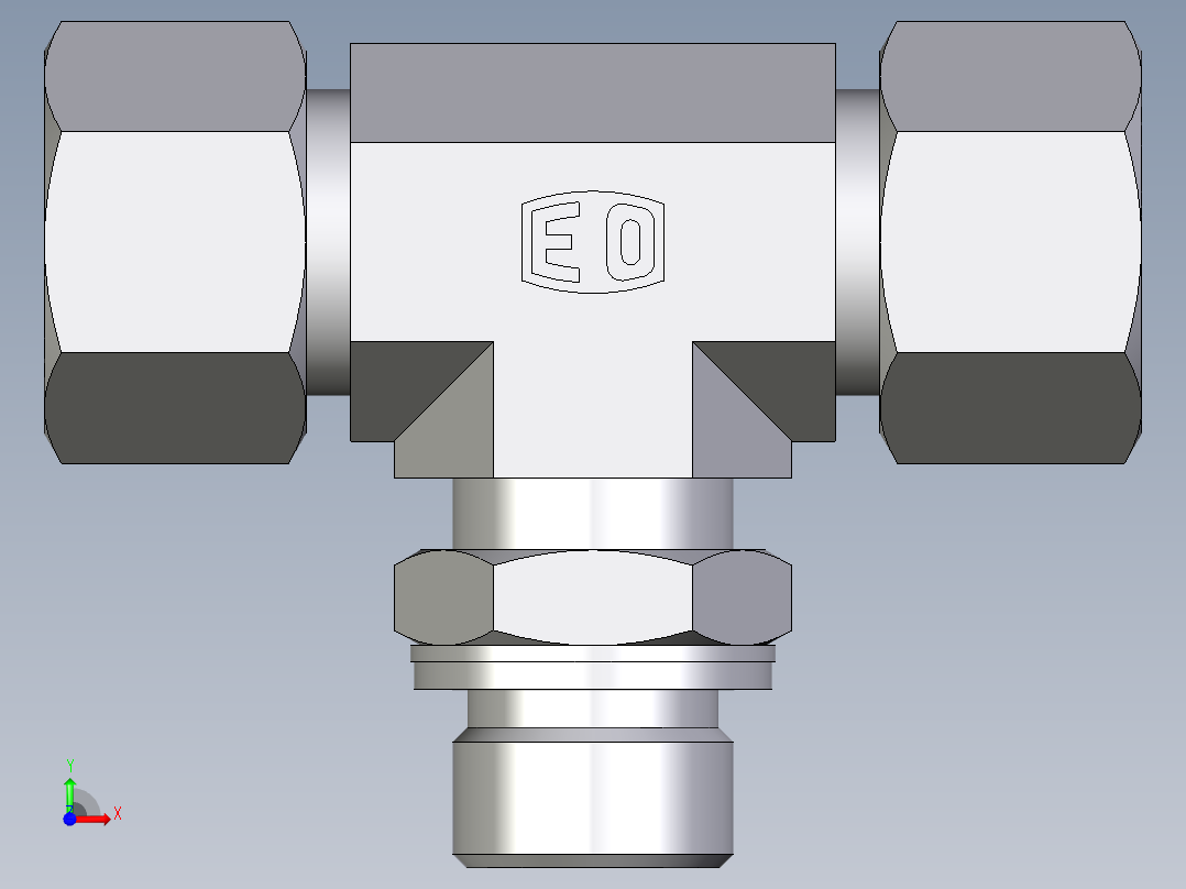 卡套式工业通用硬管接头EO_Adjustable_locknut_branch_tee_TEE16SMCF前视图