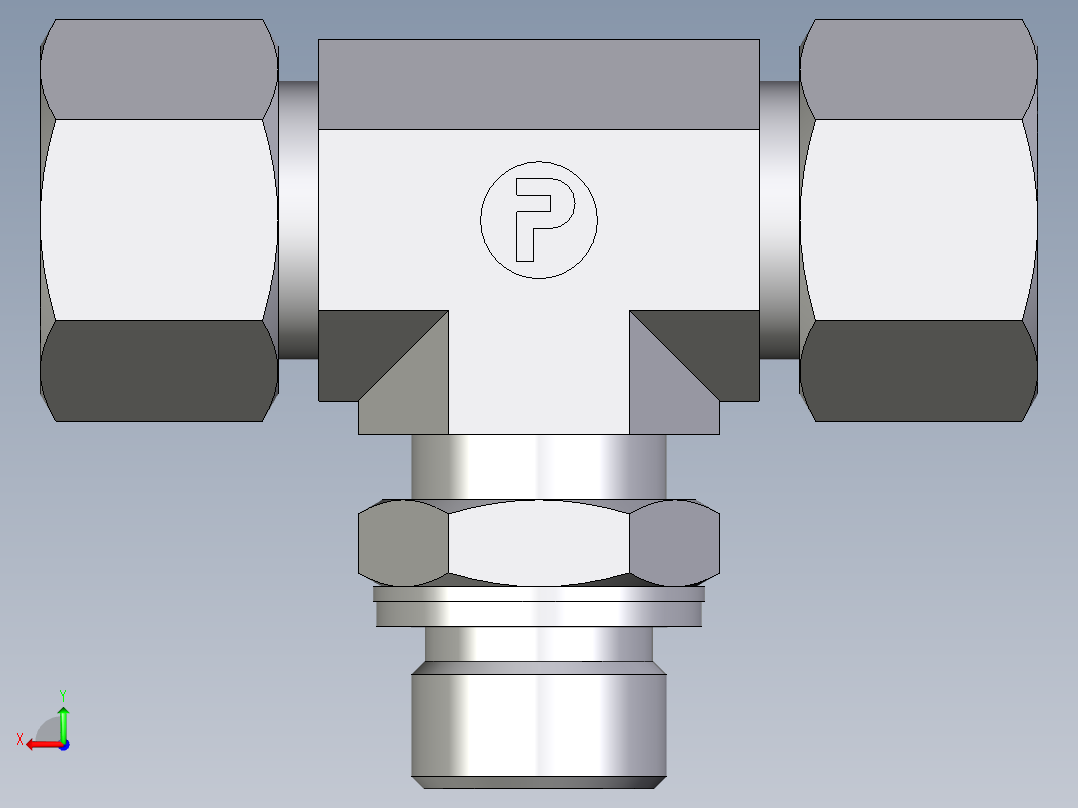 卡套式工业通用硬管接头EO_Adjustable_locknut_branch_tee_TEE16SMCF后视图
