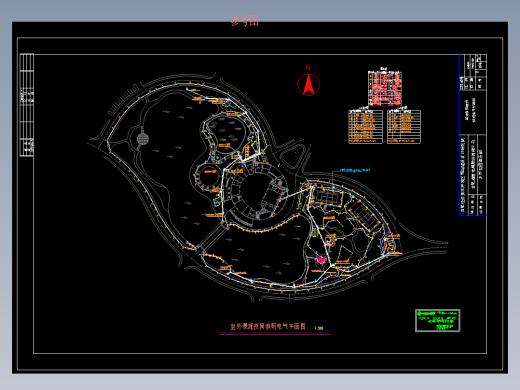 室外景观夜间照明电气平面图