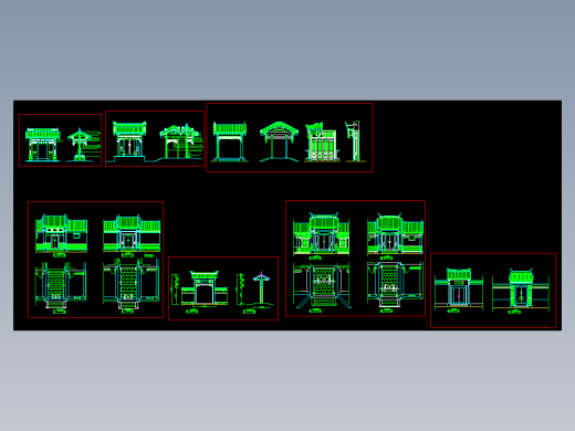 中式古典大门设计cad建筑施工图集合