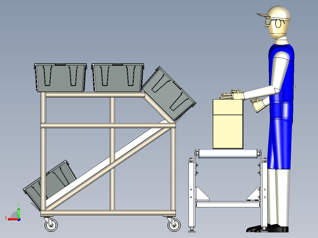 箱子输送物流线3D数模图纸 x_t格式后视图