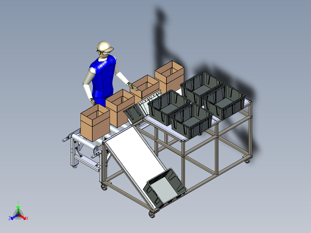 箱子输送物流线3D数模图纸 x_t格式正等轴测图