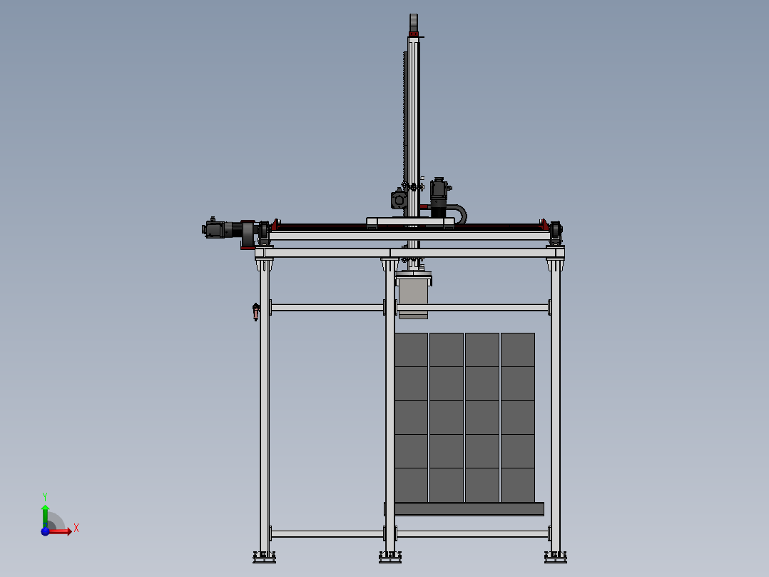 四轴龙门码垛机桁架机械手3d图纸龙门桁架上下料机械手3d三维模型前视图