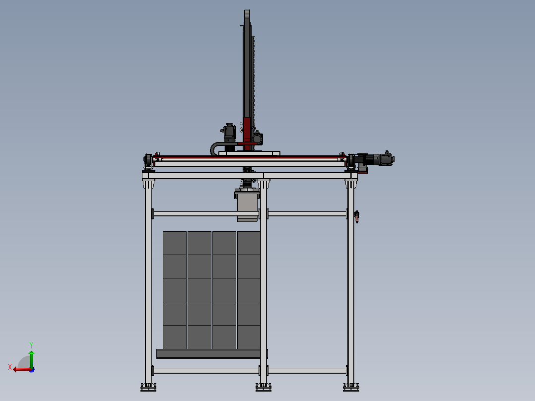 四轴龙门码垛机桁架机械手3d图纸龙门桁架上下料机械手3d三维模型后视图