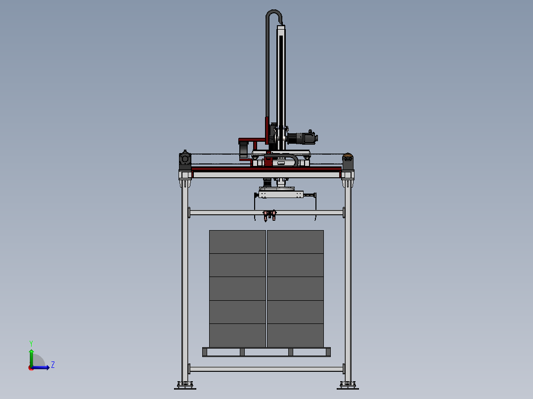 四轴龙门码垛机桁架机械手3d图纸龙门桁架上下料机械手3d三维模型左视图
