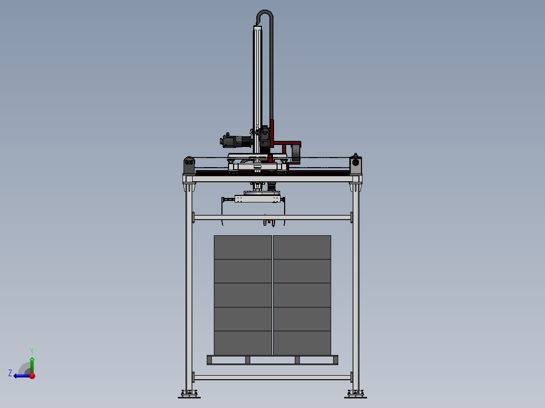 四轴龙门码垛机桁架机械手3d图纸龙门桁架上下料机械手3d三维模型右视图