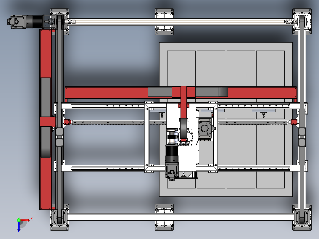 四轴龙门码垛机桁架机械手3d图纸龙门桁架上下料机械手3d三维模型俯视图