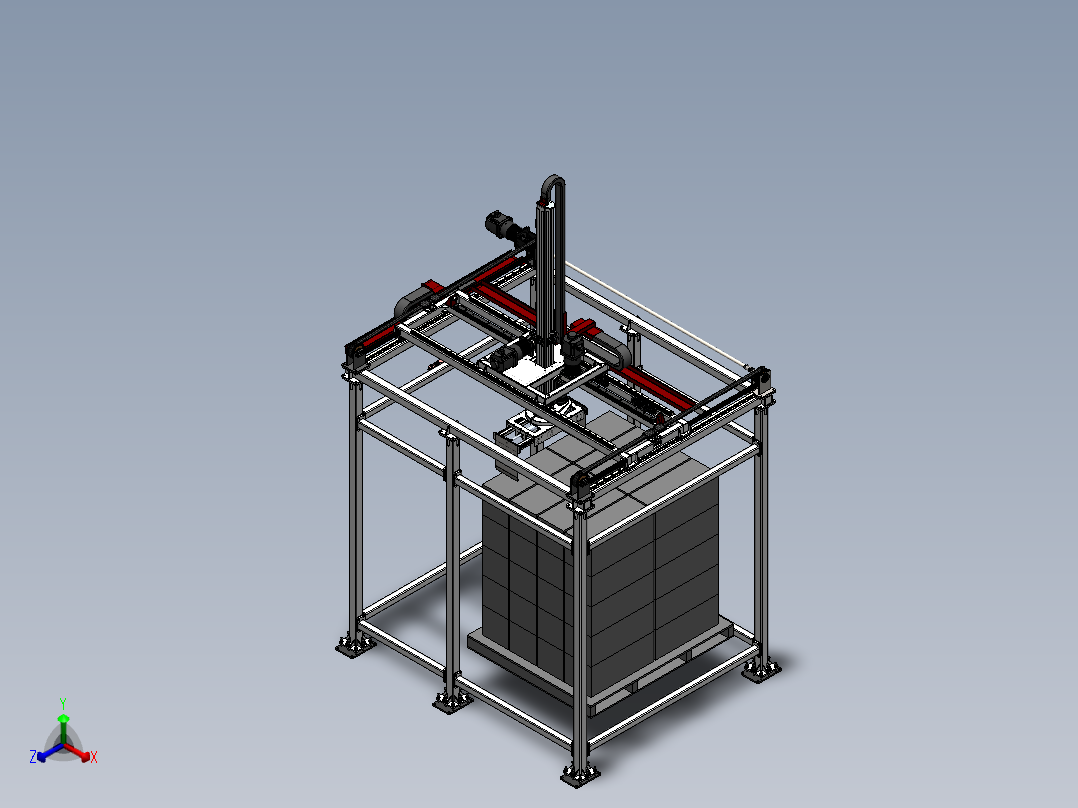 四轴龙门码垛机桁架机械手3d图纸龙门桁架上下料机械手3d三维模型正等轴测图