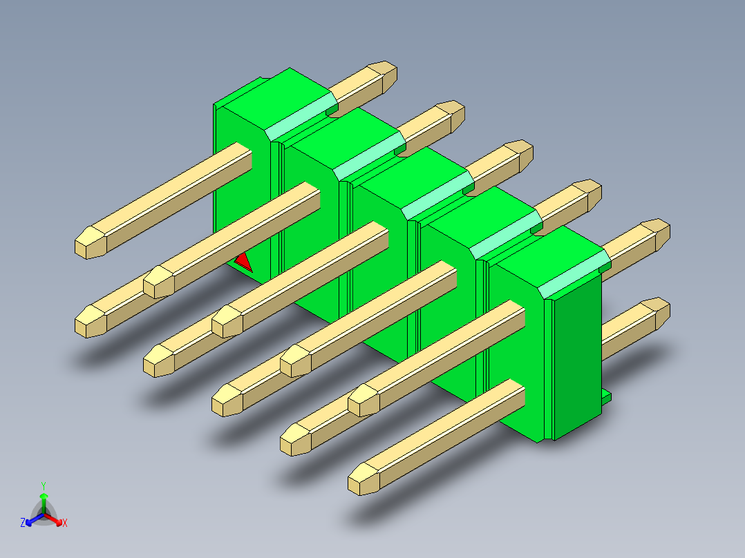 彩色公头100mil（2.54mm）系列-DS1021_green_2x05p_100mil_Type1_rev1.0正等轴测图