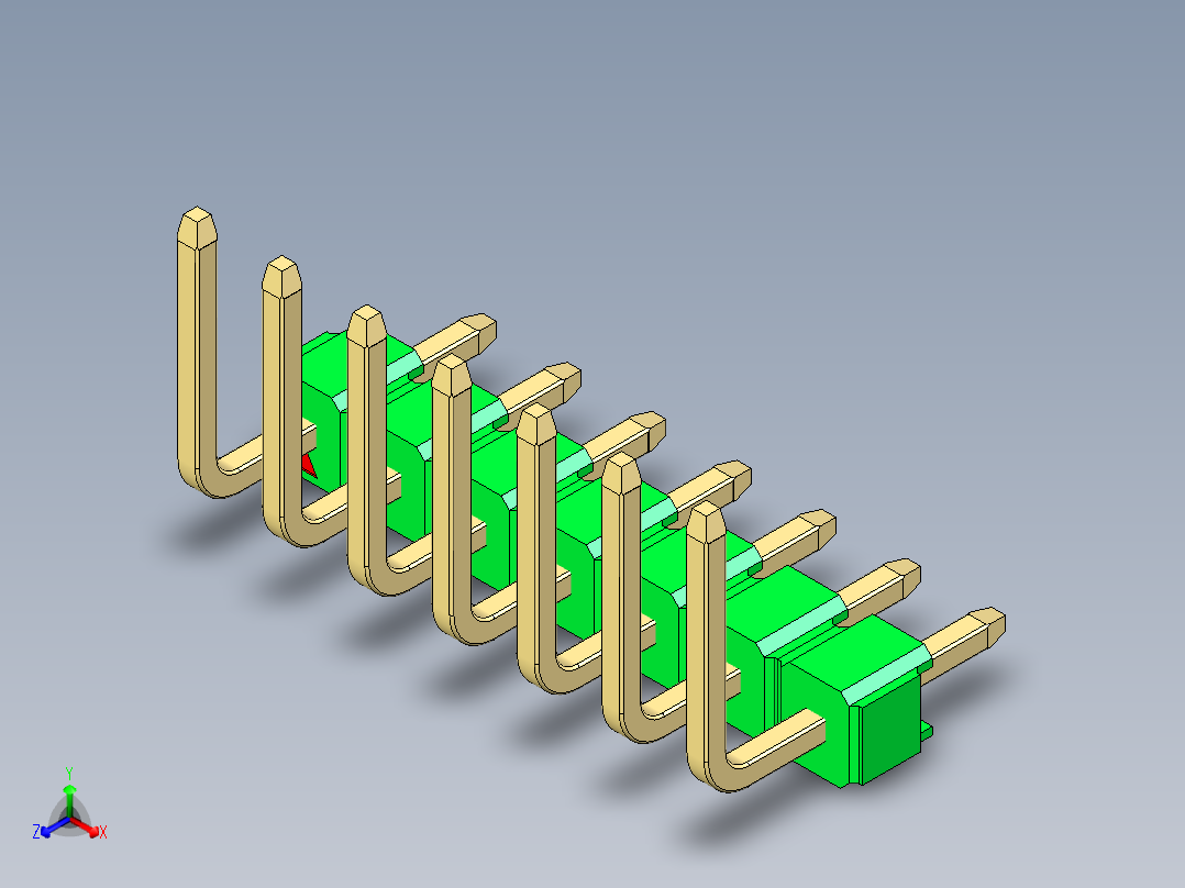 彩色公排针 100mil 2.54mm 系列-DS1022_green_07p_100mil_TypeU_rev1.0主视图
