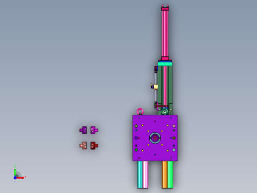 小顶盖油缸抽芯螺纹模具前视缩略图