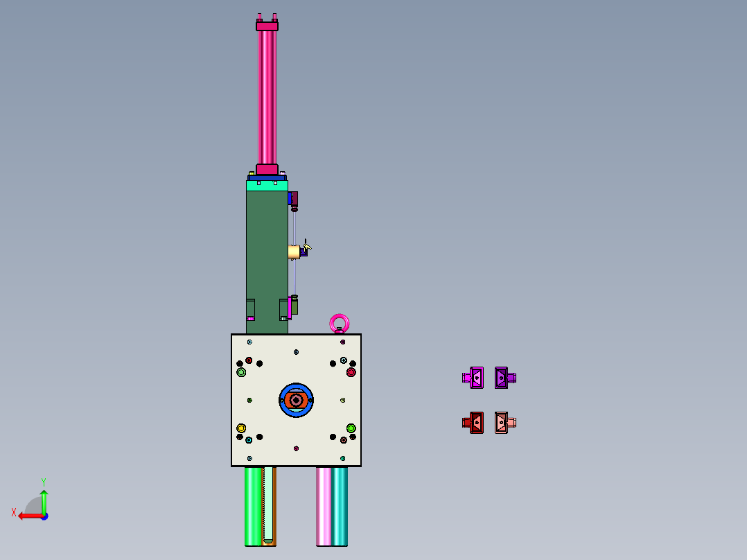 小顶盖油缸抽芯螺纹模具后视图
