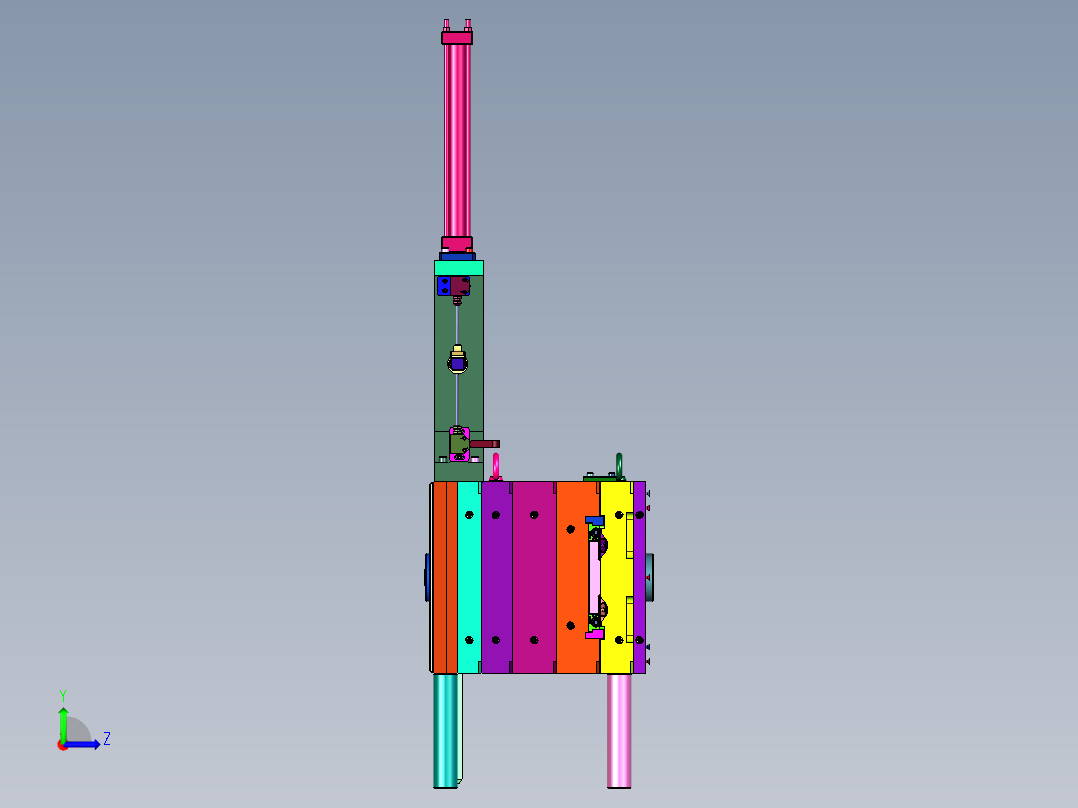 小顶盖油缸抽芯螺纹模具左视图
