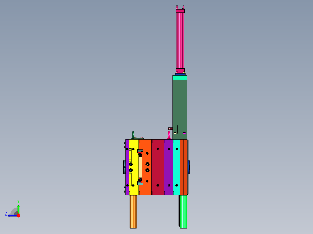 小顶盖油缸抽芯螺纹模具右视图
