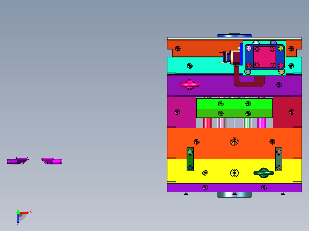 小顶盖油缸抽芯螺纹模具俯视图