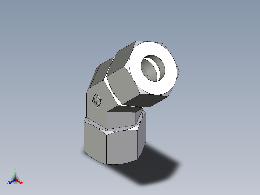 卡套式工业通用硬管接头EO_Swivel_nut_45_deg_elbow_EV12S71正等轴测图