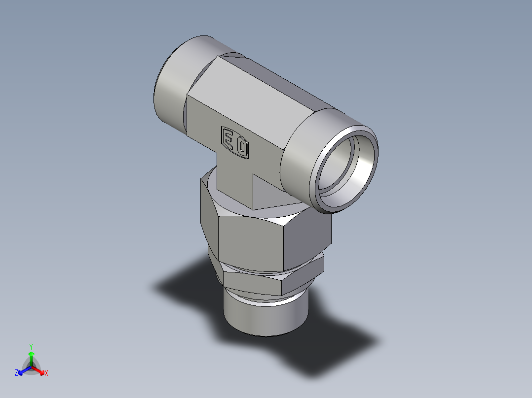 卡套式工业通用硬管接头EO_Assembled_adjustable_standpipe_branch_tee_EVT22LMOMD71正等轴测图