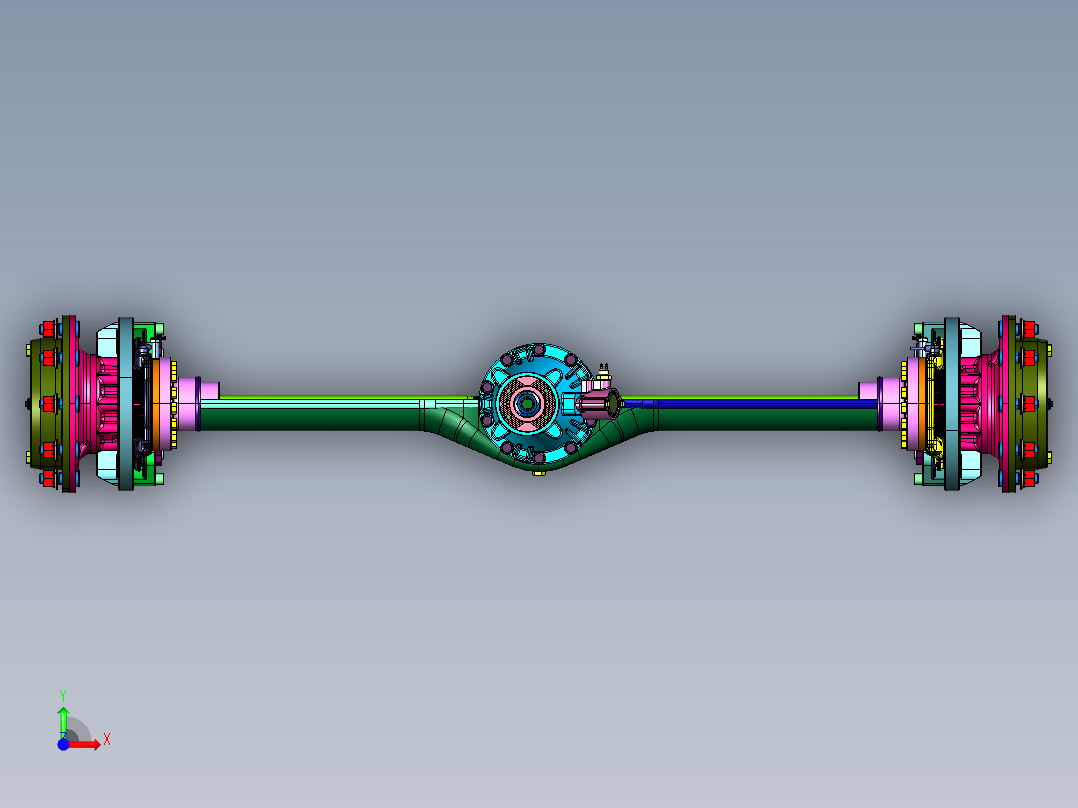 重型转向刚性悬架车轴后桥装置前视图