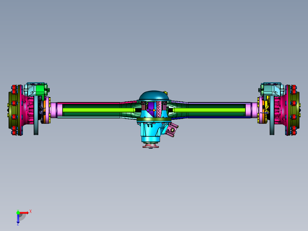 重型转向刚性悬架车轴后桥装置俯视图