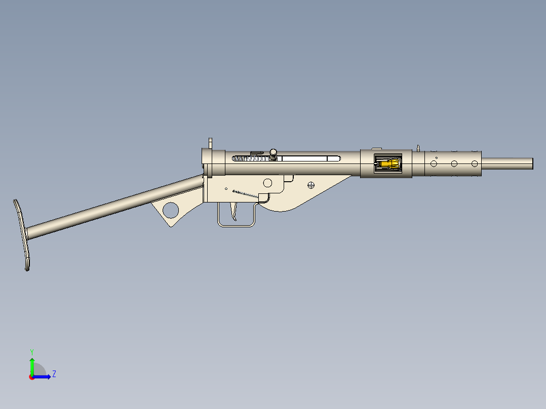 手枪左轮冲锋枪老式狙击步枪设计3D图纸sten-gun-mk-2-1942 SW STP IGS左视图