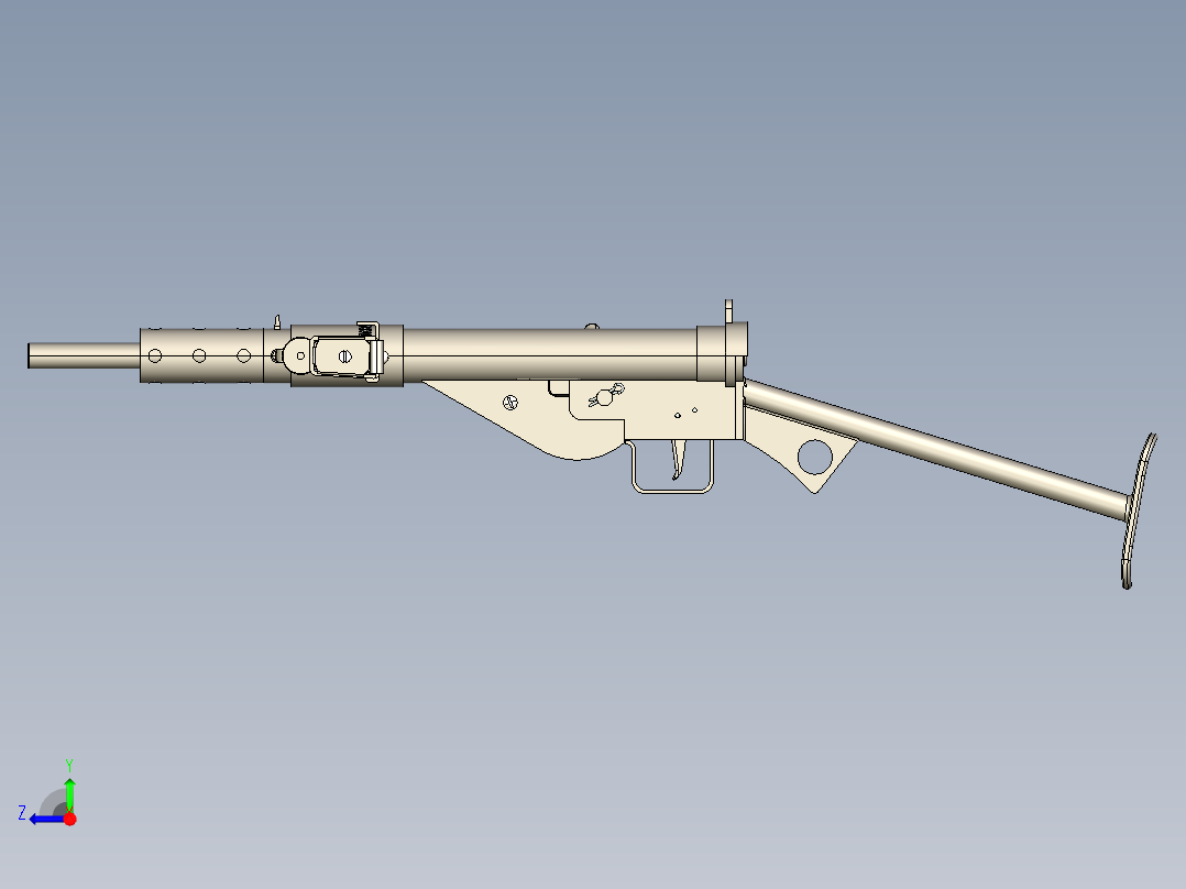手枪左轮冲锋枪老式狙击步枪设计3D图纸sten-gun-mk-2-1942 SW STP IGS右视图