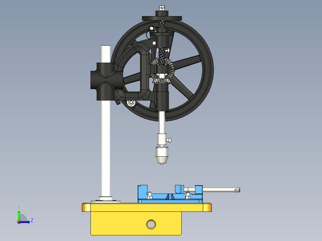 Antique Union立式钻床3D数模图纸 INVENTOR设计左视图