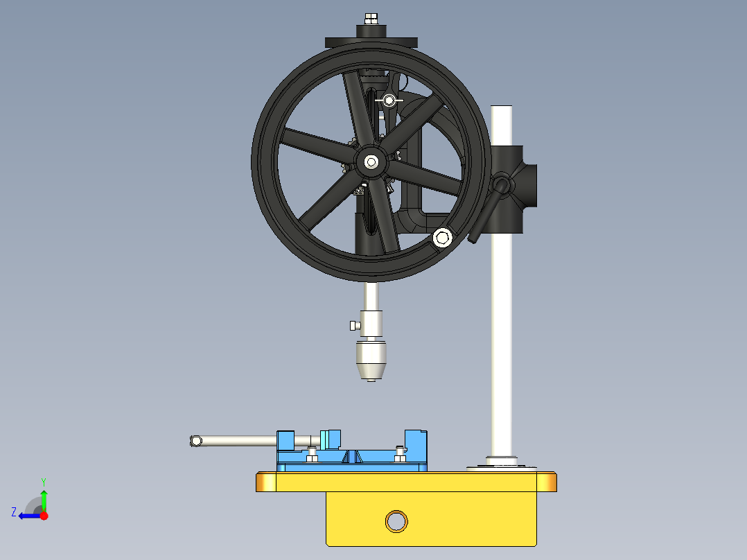 Antique Union立式钻床3D数模图纸 INVENTOR设计右视图