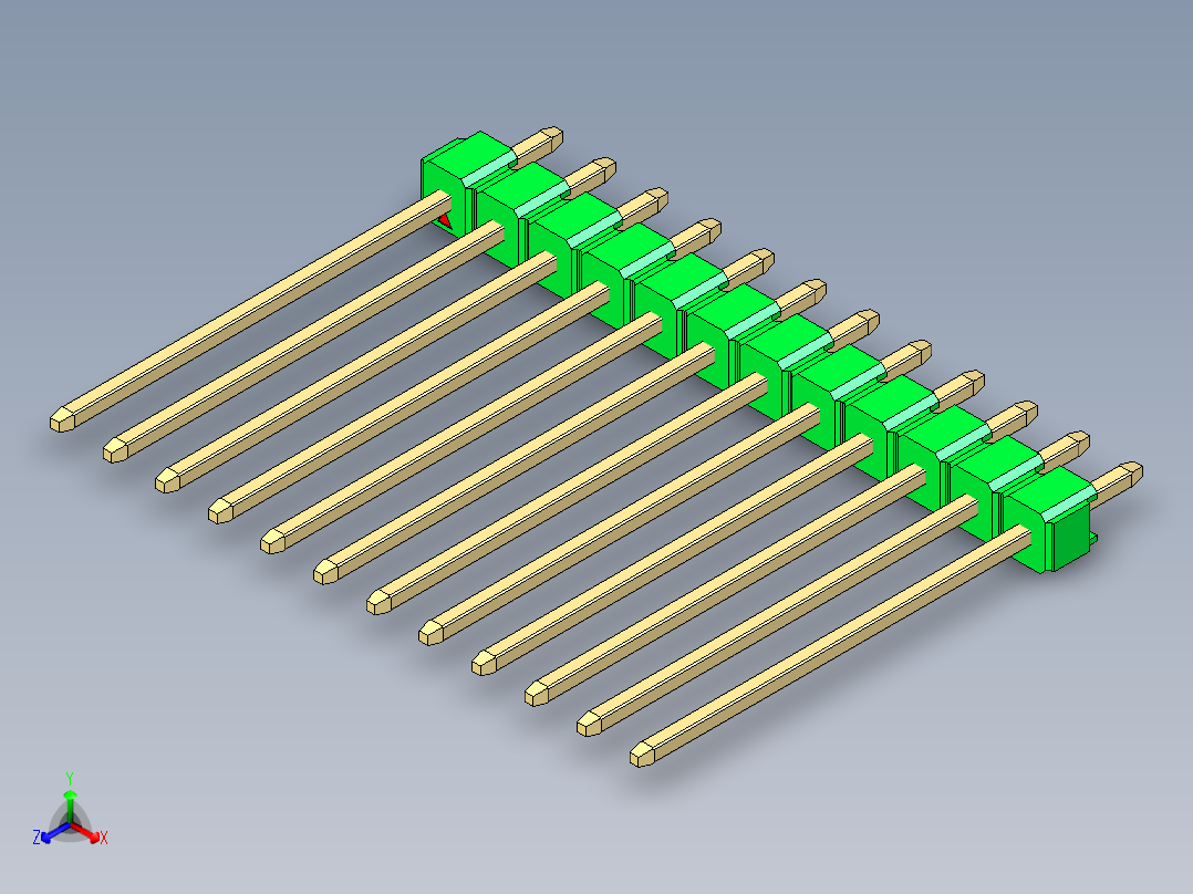 彩色公头100mil（2.54mm）系列-DS1021_green_1x12p_100mil_Type19_rev1.0正等轴测图