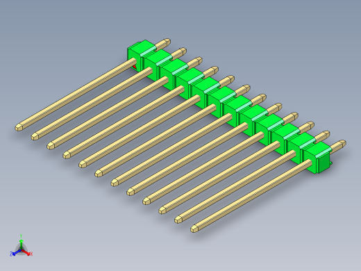 彩色公头100mil（2.54mm）系列-DS1021_green_1x12p_100mil_Type19_rev1.0正等轴测缩略图