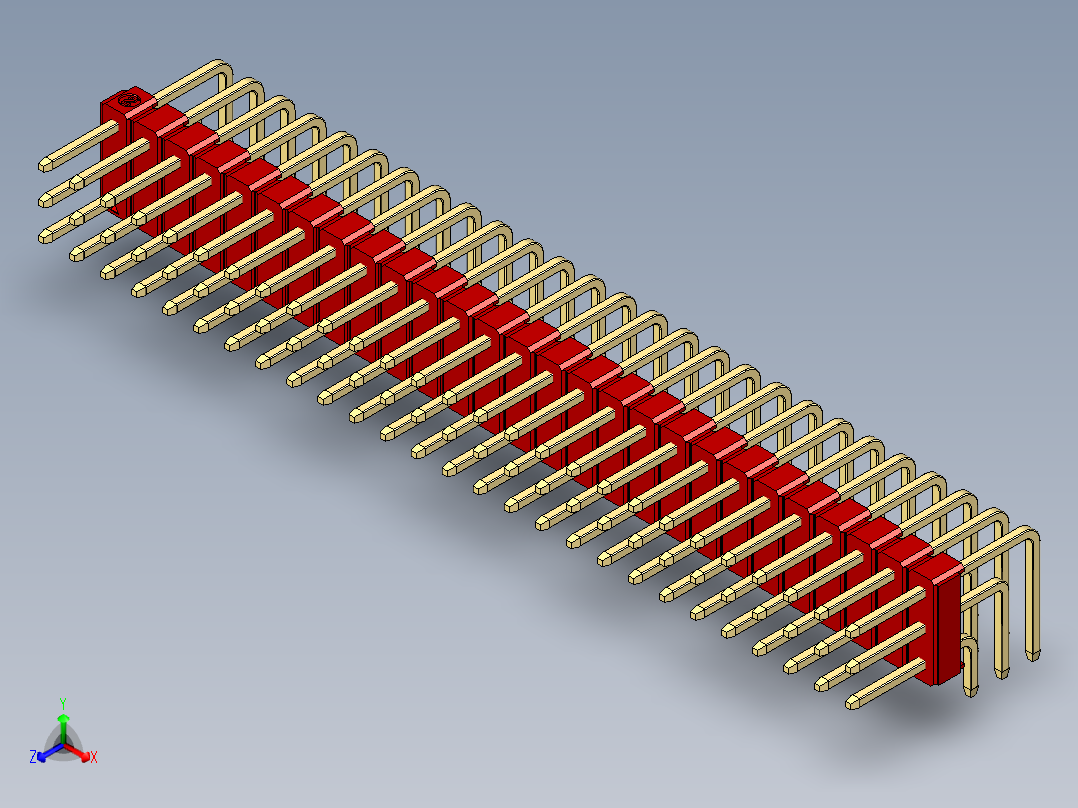 彩色公排针 100mil 2.54mm 系列-DS1022_red_3x27p_100mil_TypeD_rev1.0正等轴测图