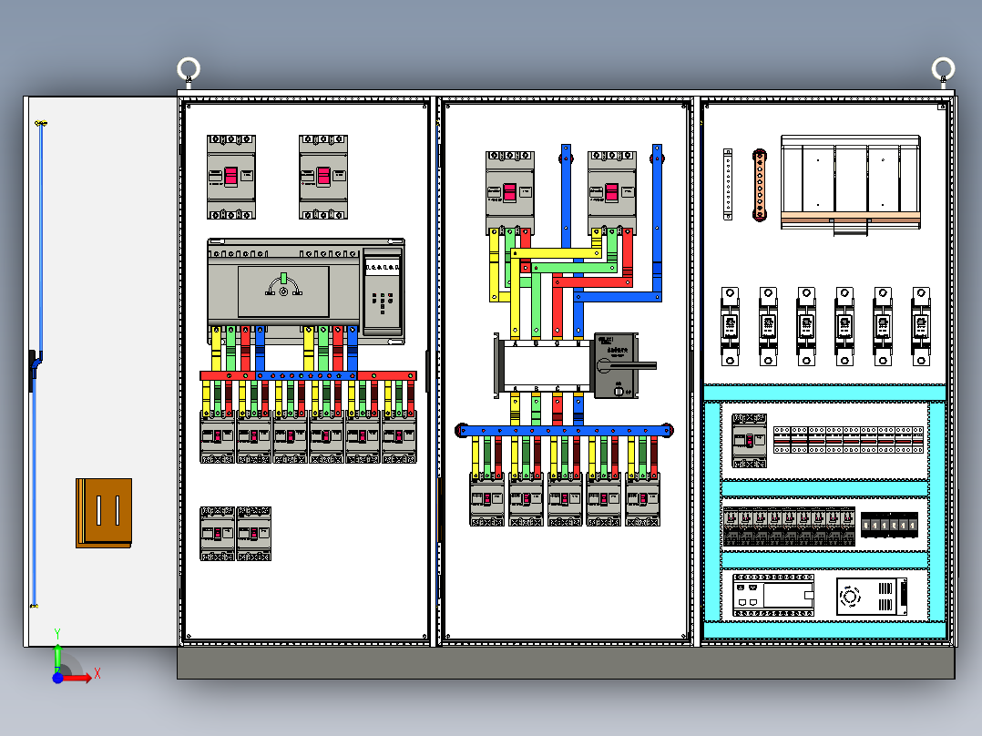 三柜组装双电源刀开关plc控制柜 55434前视图