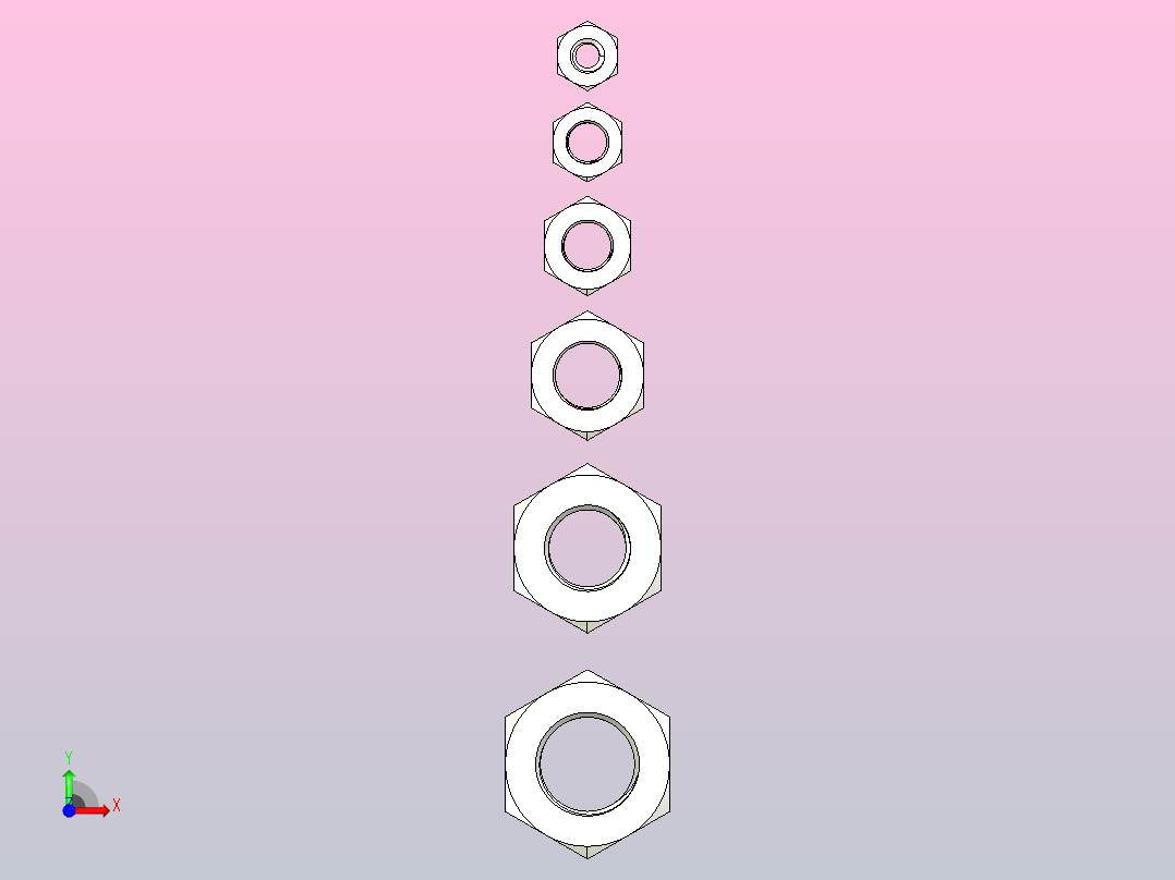 螺母DIN934 (ISO4032)M4、M5、M6、M8、M10和M12前视图